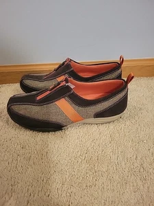 LANDS END All Weather Womens Zip Up Suede Sneaker Brown/ Orange Size 9B - Picture 1 of 6