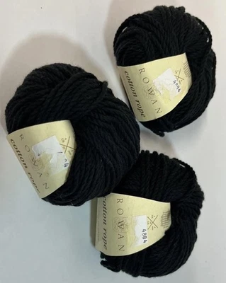3 Skeins ROWAN Cotton Rope Aran Weight Cotton Blend Yarn, Black #66 Lot 50g each - Image 1 of 3