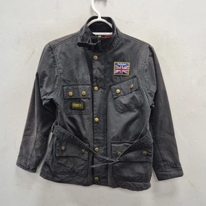 Barbour Kids Union Jack Black Waterproof Wax Jacket Coat Large 10 - 11 Years Old - Picture 1 of 8