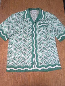 Casablanca Tennis Club Button Up Short Sleeve Shirt Mens Size Large Green White - Picture 1 of 17