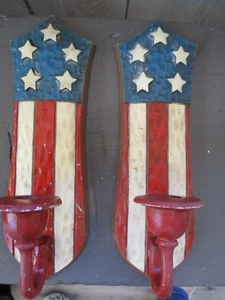 Vintage Americanana 2 Küster Sterne und Streifen Wandleuchter mit Kerzenhalter 3x11" - Bild 1 von 4