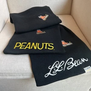 L.L.Bean x Peanuts Black Knit Scarf, Embroidered Snoopy/Woodstock on Duck Boot - Picture 1 of 9
