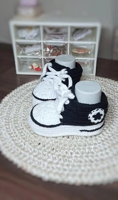Crochet Baby Shoes Crochet Trainers Sneakers Newborn Booties Unique Baby Gift - Image 1 of 4