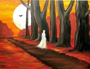 Pintura ORIGINAL OOAK HALLOWEEN RYTA Espíritu Fantasma Bruja Arte Popular Callejón Terror - Imagen 1 de 1
