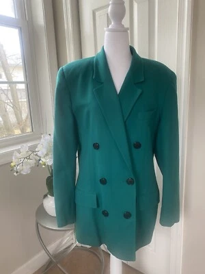 Blazer vintage Christian Dior-The Suit- verde azulado talla L 100 % lana botones para mujer Foto 1 de 4