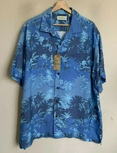 Roundtree Yorke Caribbean Shirt Blue Multi Leaf Short Sleeve Buttons Size XL NEW - Picture 1 of 5