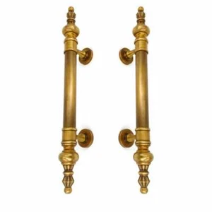 2 large 50cm DOOR handle pull solid SPUN aged brass old style hollow 18 " - Picture 1 of 17