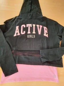++ Sport Langarmshirt + Top Gr. 170 / 176 schwarz rosa mit Kapuze C&A neuwertig - Bild 1 von 5