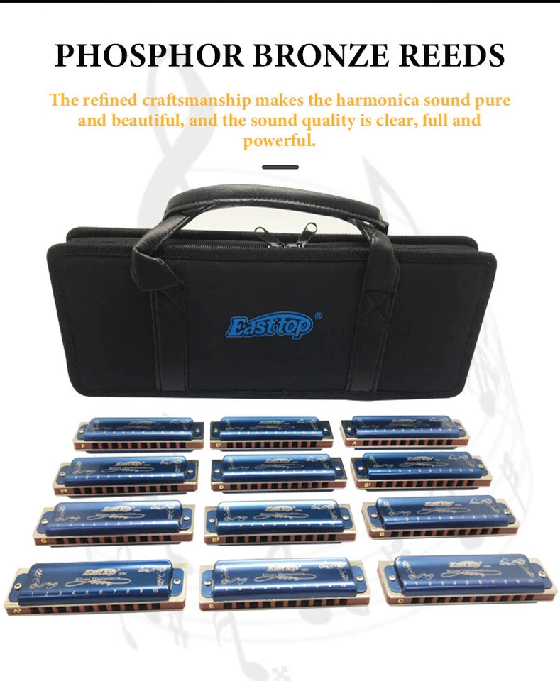 EASTTOP T008K-12 Diatonic Blues Harmonica Set Of 12 10Holes Harp Mouth Organ Set - Image 1 of 4
