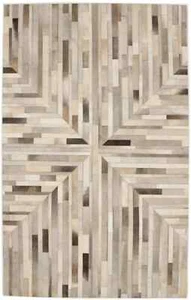 Modern Hand-Crafted Gray Cowhide Leather Rug Geometric Style Decor Carpet 5X8 ft - Picture 1 of 20