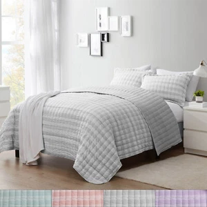 Sweet Home Collection Embroidered Checkered Quilt and Pillow Sham Set - Picture 1 of 5