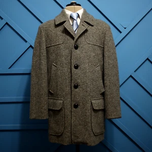 Pendleton Tweed Overcoat Mens 42 Gray Donegal Fleck Wool Car Coat Classic Trench - Picture 1 of 12