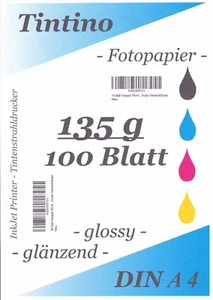 TINTINO Fotopapier 100 Blatt DIN A4 (ca. 210-297mm) 135g/m² glossy sehr dünn - Afbeelding 1 van 1