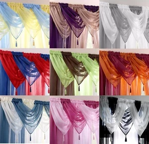 1 VOILE SWAG SWAGS TASSLE DECORATIVE NET CURTAIN DRAPE PELMET VALANCE 22 Colours - Picture 1 of 23