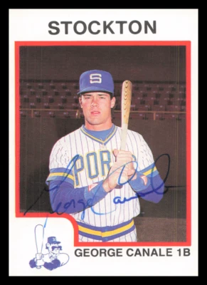 1987 Stockton Ports GEORGE CANALE Signed Card autograph auto BREWERS RC - Image 1 of 2