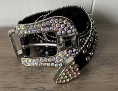 "Cinturón de cuero cuadrados triángulo cristales glamurosos Nocona Western para mujer M 32"" vaquera" Foto 1 de 4