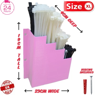 XL Extra Large Pink Cable Tie Holder Zip Tie Storage Rack Wall Mount Organiser - Image 1 of 4