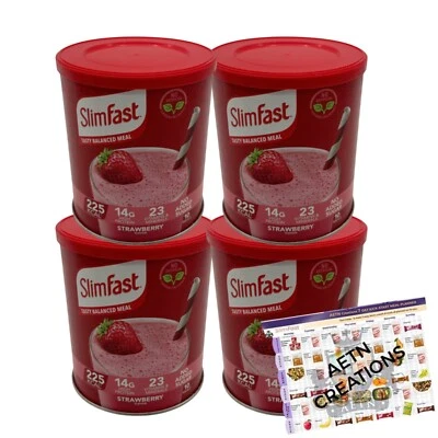 Meal Replacement Slim Fast Shake Powder - Strawberry 4x 10 Servings (total 40) - Image 1 of 4