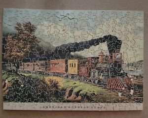 Vintage Joseph Strauss Wooden Puzzle Box American Express Train 250 Pieces #900