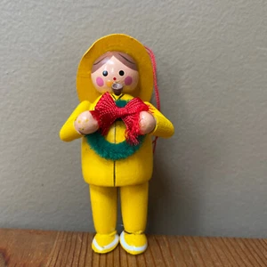 Weihnachtsschmuck Holz Fischer 4" gelb bemalt mit Mängeln - Bild 1 von 4