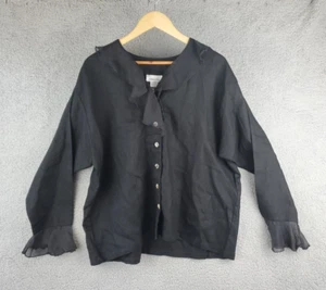 Haut femme à manches longues à manches longues 100 % lin boutonné noir WHATS UP XL - Photo 1/9