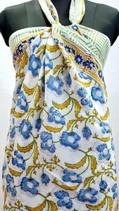 Vestido envolvente de playa con estampado floral pareo indio para mujer blanco verde - Imagen 1 de 7