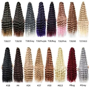 30" Natural Water Wave Crochet Deep Curly Braids Bundle Human Hair Extensions - Picture 1 of 25
