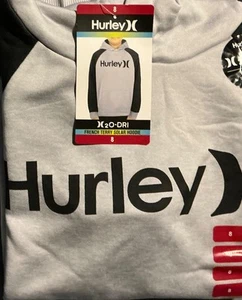 HURLEY H20 Dri Gray Black Hoodie Boys Size 8 French Terry Solar Wicks Sweat NWT - Picture 1 of 1
