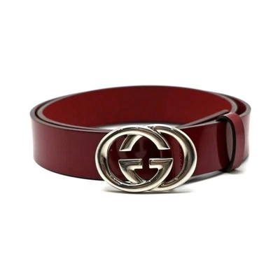 Ремень GUCCI с блокировкой логотипом GG красный серебристый 170855 лакированная кожа мужской - Изображение 1 из 4