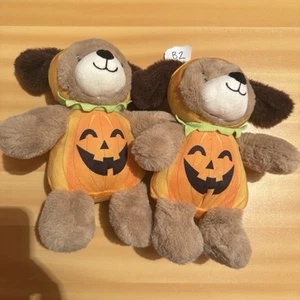 2 Halloween Hund Welpe Stofftiere Plüsch Kürbis Jack o Laterne Puppen - Bild 1 von 6