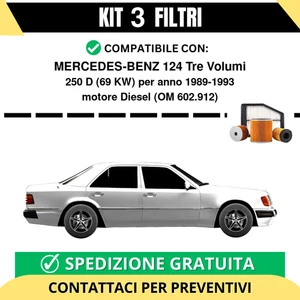 Kit 3 Filtri Tagliando per MERCEDES-BENZ 124 Tre Volumi 250 D 69 kw Diesel 19... - Foto 1 di 2