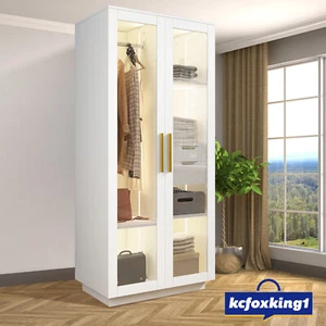 Wardrobe Cabinet LED Closet Clothes Organiser Storage Glass Door - Picture 1 of 11