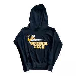 VTG Georgia Tech Hornets Kids Extra Small Graphic Hoodie Black Yellow 80s 90s - Picture 1 of 6