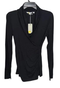 Boden Black Wrap Top Size 2 Ruched Sides Minimalist Capsule - Picture 1 of 5