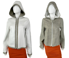French Designer New 6 8 US 42 44 IT M White Leather Reversible Hood Jacket Coat