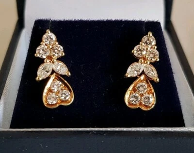 Modern 18ct Yellow Gold Drop Earrings. Set with sixteen Brilliant cut Diamonds  - Image 1 of 4