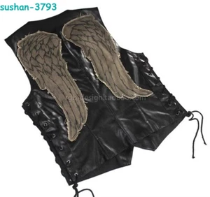 The Walking Dead Daryl Dixon Vest PU Leather Wing Patch Embroidered Jacket Gift - Picture 1 of 13