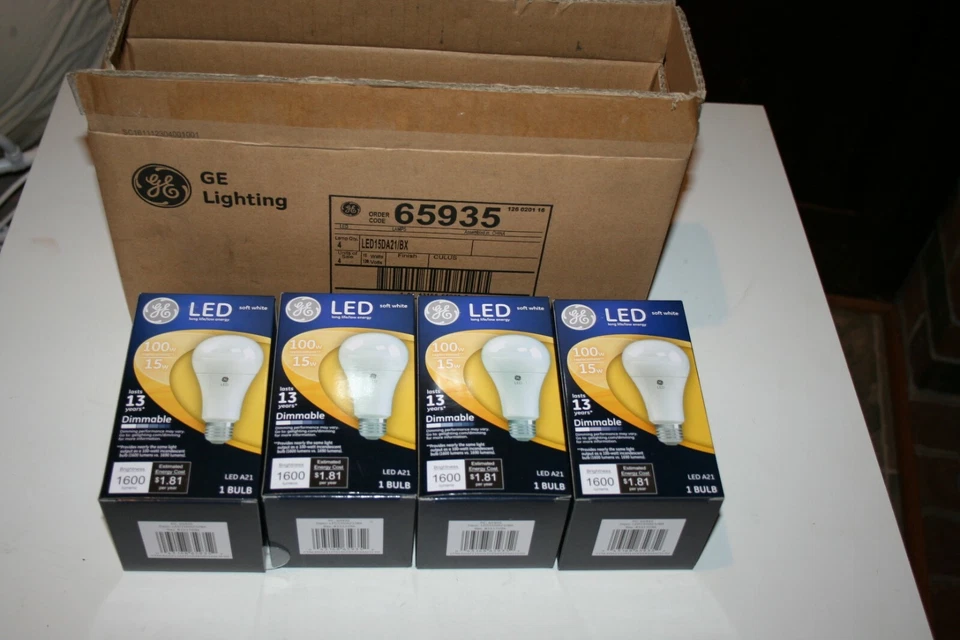 1 CASE(4) GE LED Soft White 100W LED Replacement 15W Dimmable A21 1600 Lumens  - Image 1 of 1