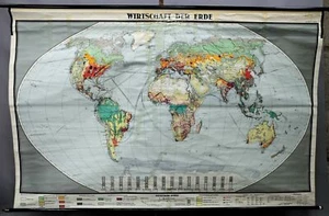 Mapa de pared escolar póster vintage retro imagen en rollo mapa del mundo economía de la tierra - Imagen 1 de 1