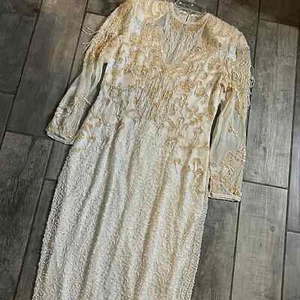 Vintage BLACK TIE OLEG CASSINI silk bead sequin long sleeve maxi gown 12 women’s - Picture 1 of 9