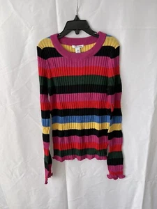 Nordstrom Girl's Sweater Pink Cyclamen Multi Stripe Size Large 10/12 NEW - Picture 1 of 2