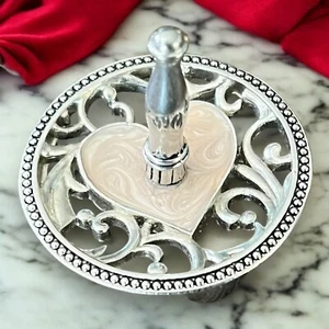 Silver Ring Holder Heart Scroll Design Tabletop Jewelry Organizer Vintage - Picture 1 of 8