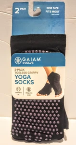 GAIAM 2-PAIR GRIPPY TOELESS SOCKS FOR YOGA- ONE SIZE FITS MOST!! (BLK/GRAY) - Picture 1 of 2
