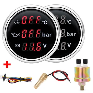 52mm Boat Car 3 in 1 Gauge Digital Water Temp Oil Pressure Voltmeter with Sensor - Picture 1 of 19