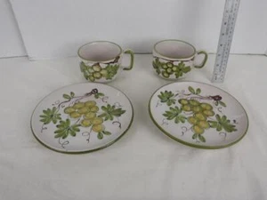 2 sets Made in Italy Stoneware Pottery Large Cups Plates Grapevine Design Grapes - Picture 1 of 10