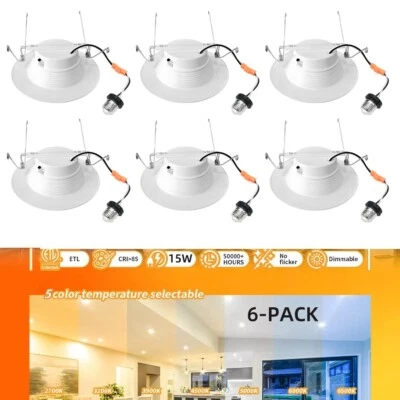 6Pack 6 inch Canless Wafer LED Downlight, 1050 Lumens, Selectable 2700K to 5000K - Image 1 of 4