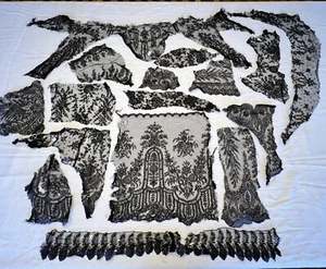 15 black lace fabric pieces-various sizes (from a couple of inches to about 31") - Picture 1 of 15