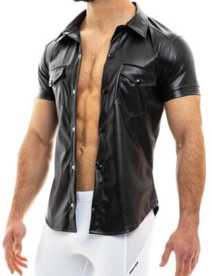 Modus Vivendi Vegan Leather-Look Muscle Shirt Black 20541 B50C - Image 1 of 4