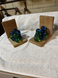 Rare Vintage Lucite Acrylic Grape Cluster Bookend Set Blue Green Mid Century - Picture 1 of 12