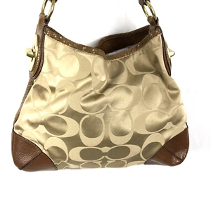 Coach Peyton Sateen Hobo Shoulder bag Khaki Tan Whiskey Brown Signature 14525 - Picture 1 of 13